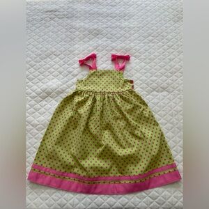 Vtg Peaches ‘n Cream Girl’s Sundress Size 4T Green And Pink Polka doted W/ Bows